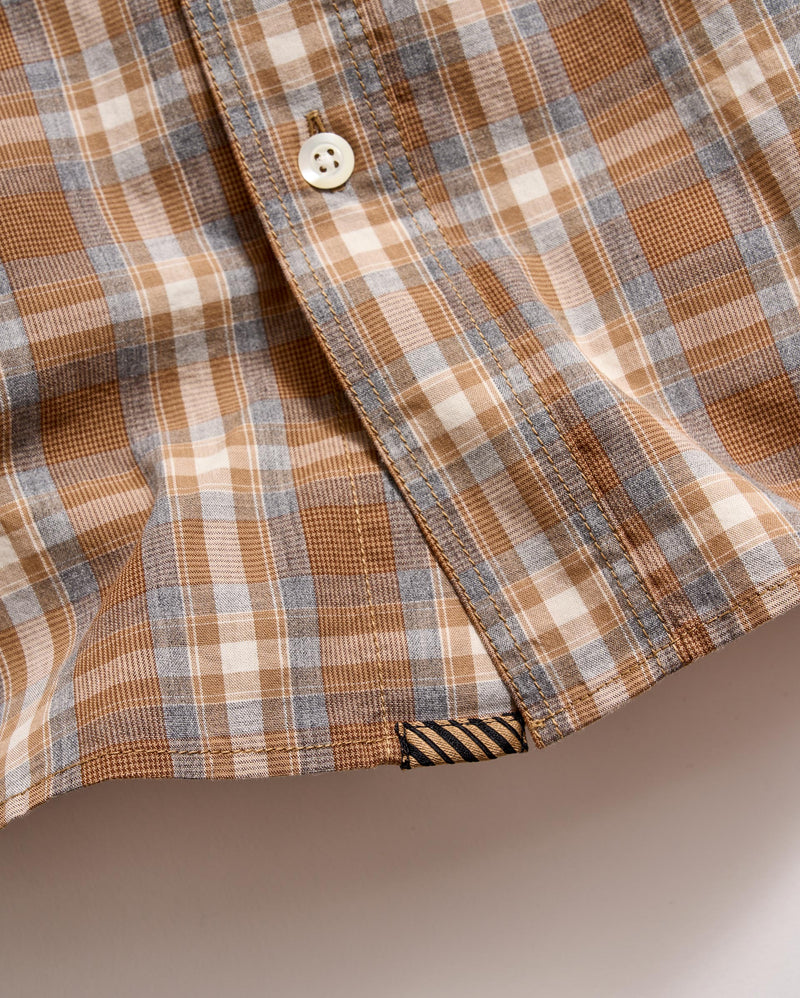 Short Sleeve Melange Plaid Tuscumbia Shirt Button Down in Brown Multi