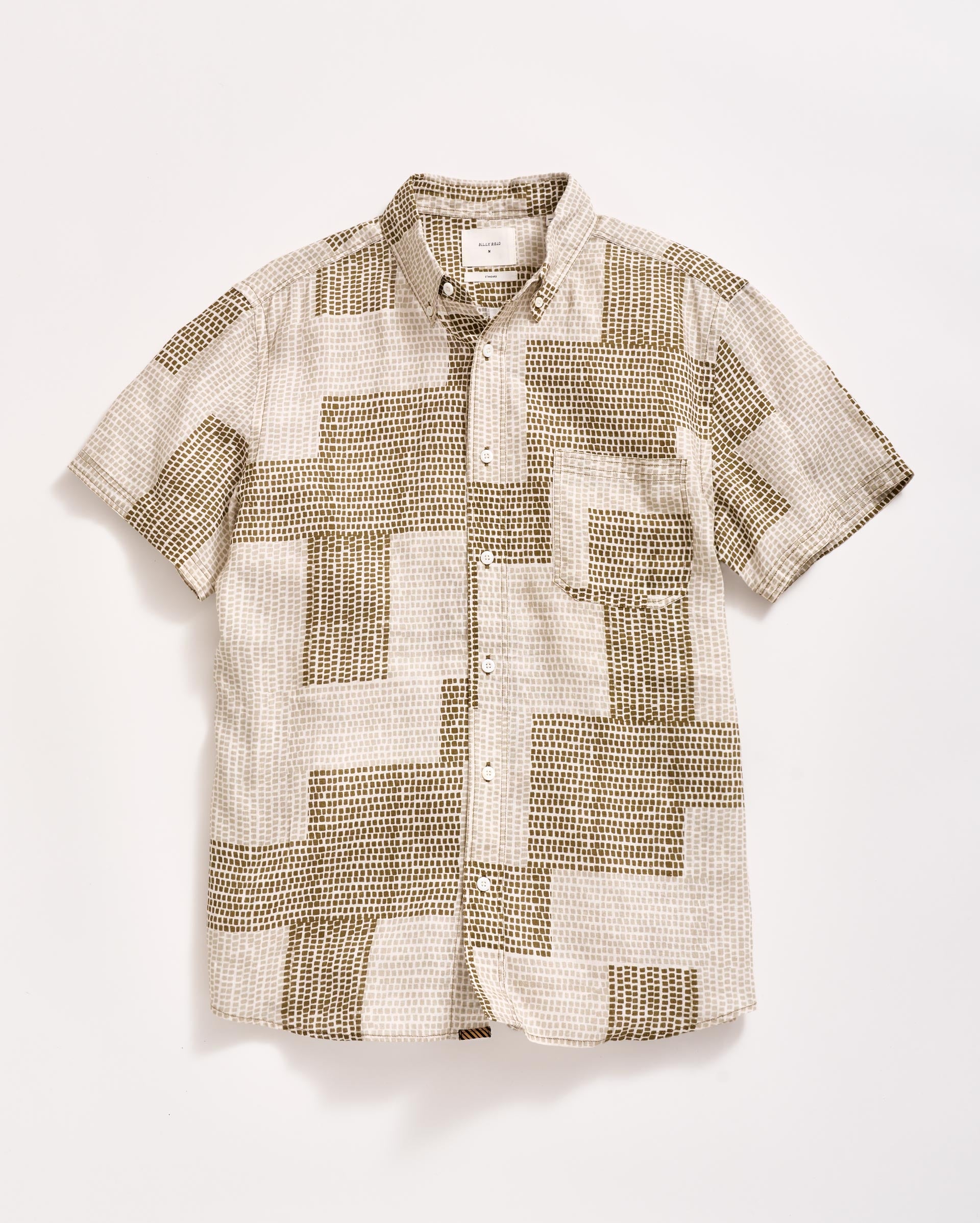 Short Sleeve Brick Patchwork Tuscumbia Shirt Button Down in Olive Multi