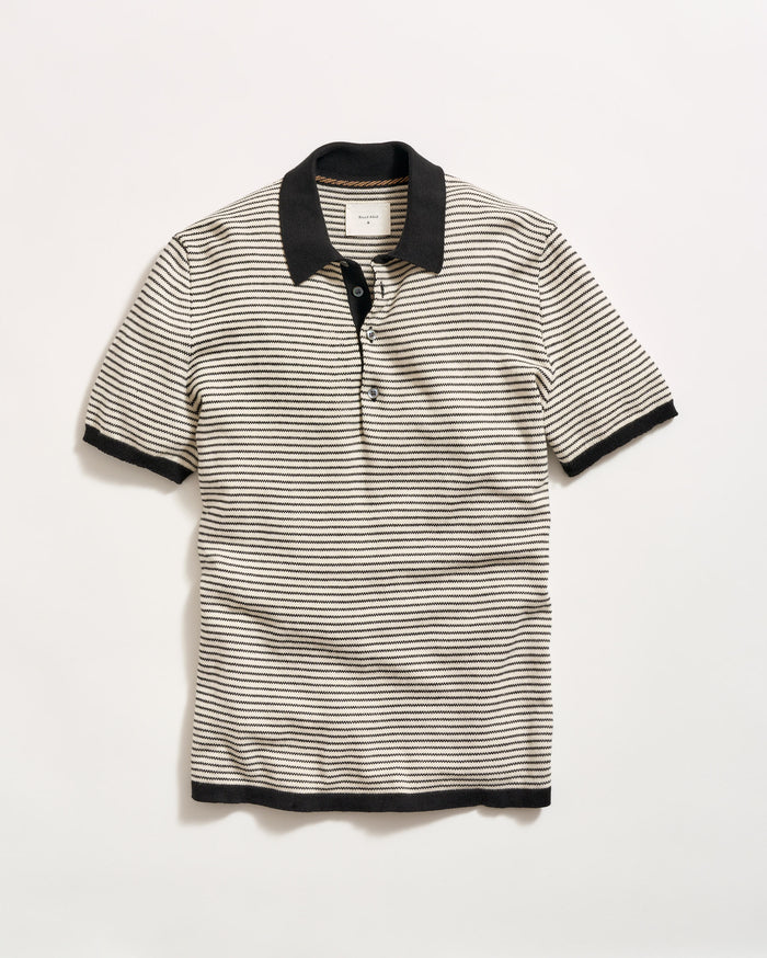 Stripe Sweater Polo in Tinted White/Black