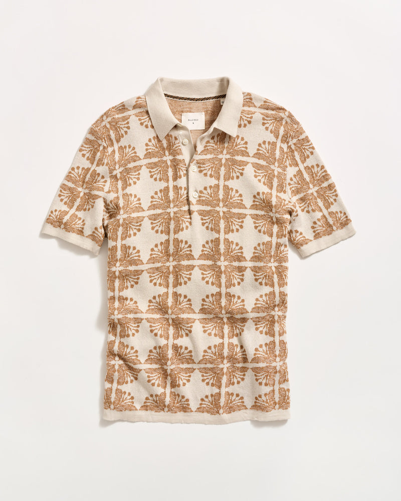 Tile Jacquard Sweater Polo in Pumice