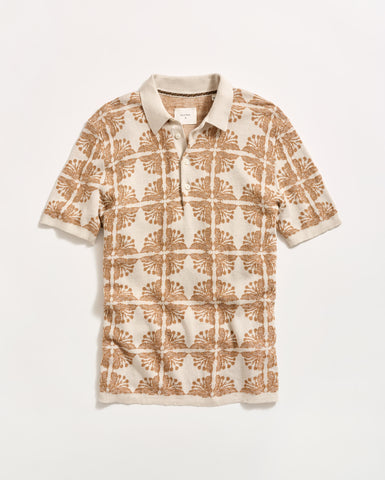 Tile Jacquard Sweater Polo in Pumice