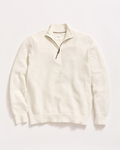 Billy Reid Linen Textured Half Zip Sweater with antique brass hardware
