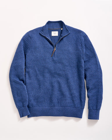 Linen Textured Half Zip Sweater in Dark Denim