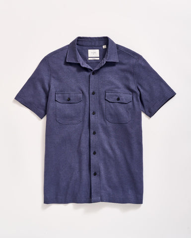 Short Sleeve Hemp Cotton Knit Shirt in Navy