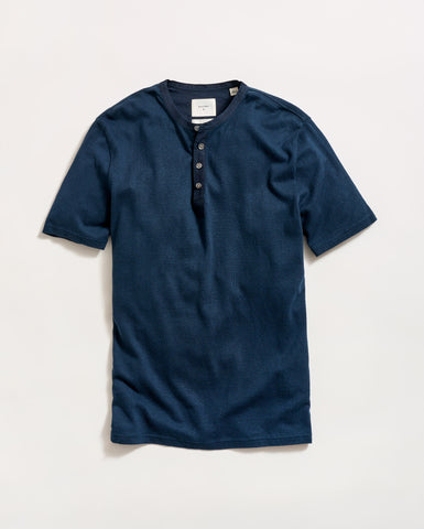 Short Sleeve Hemp Cotton Henley in Carbon Blue