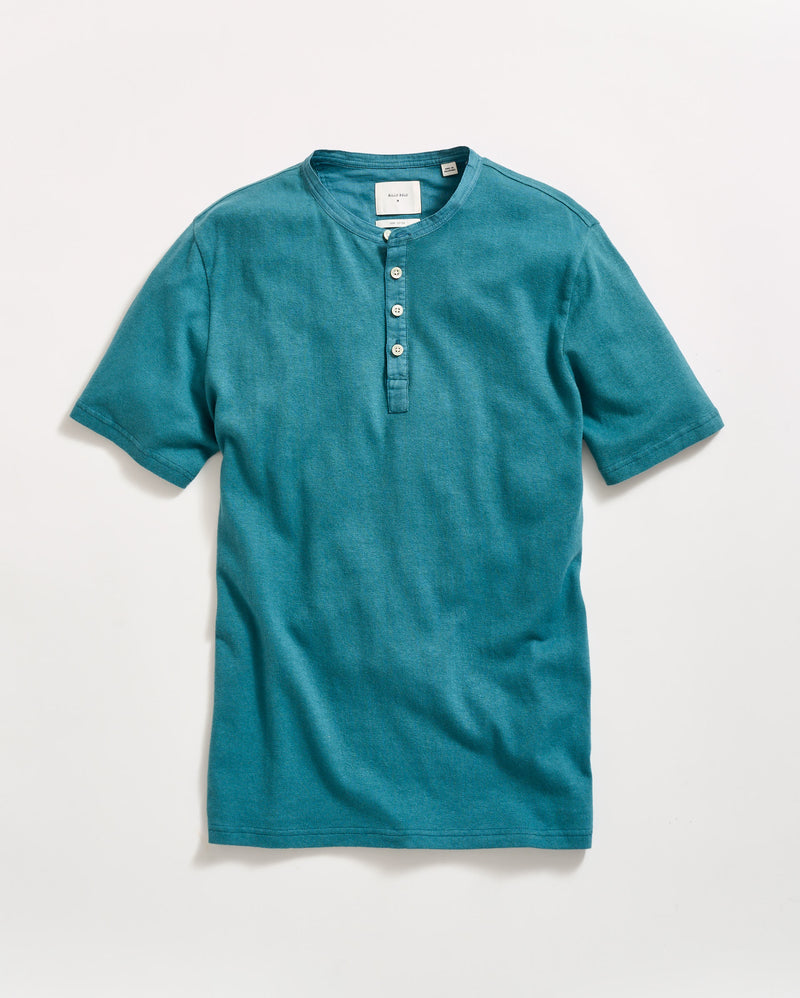 Short Sleeve Hemp Cotton Henley in Washed Lake Blue
