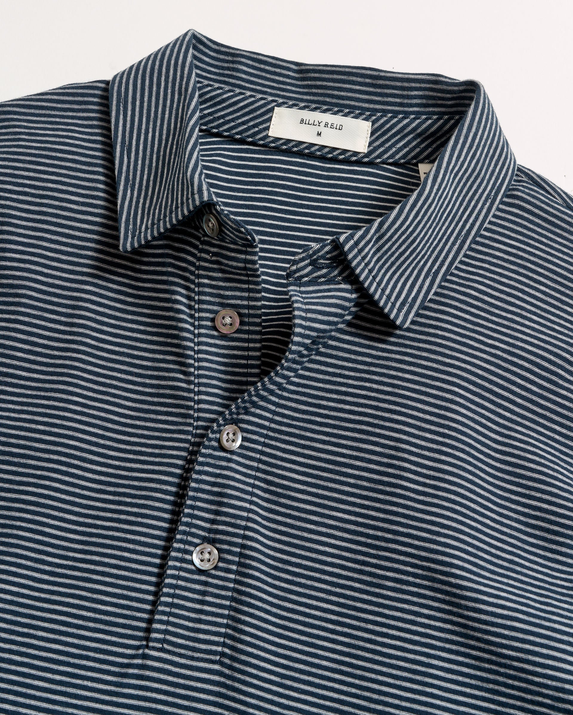Stripe Pensacola Polo - Classic No-Flop Collar | Billy Reid