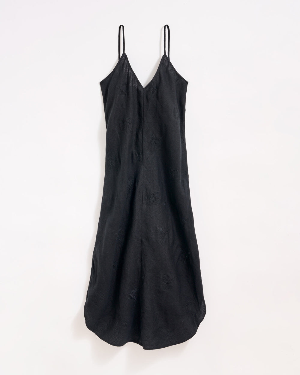 Linen Shirttail Slip Dress in Black