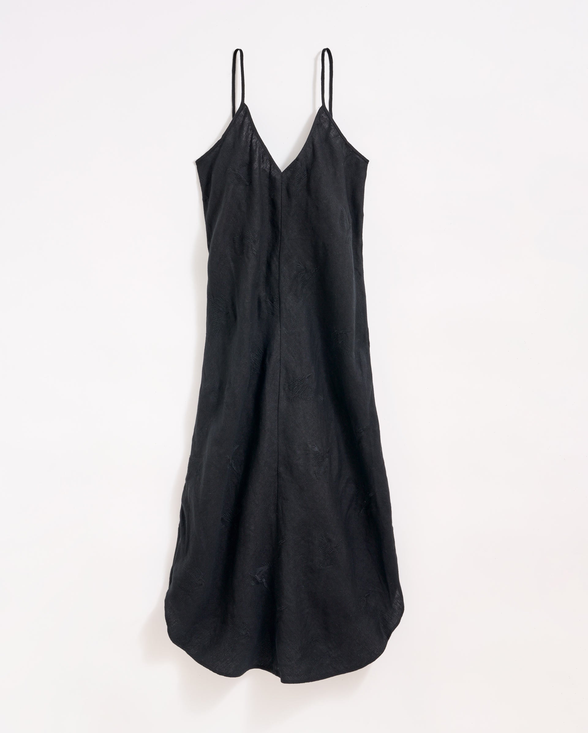 Linen Shirttail Slip Dress in Black