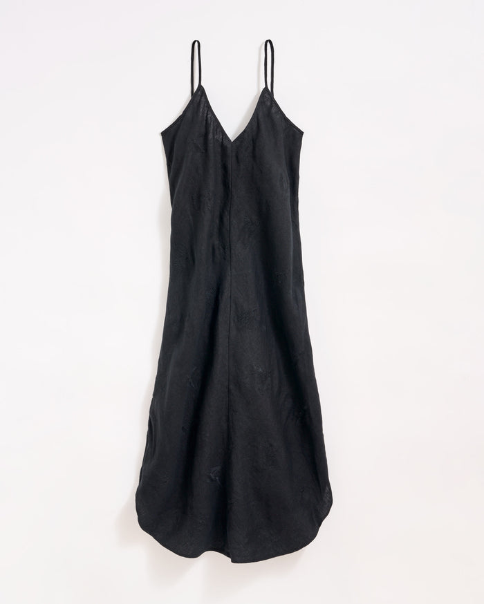 Linen Shirttail Slip Dress in Black