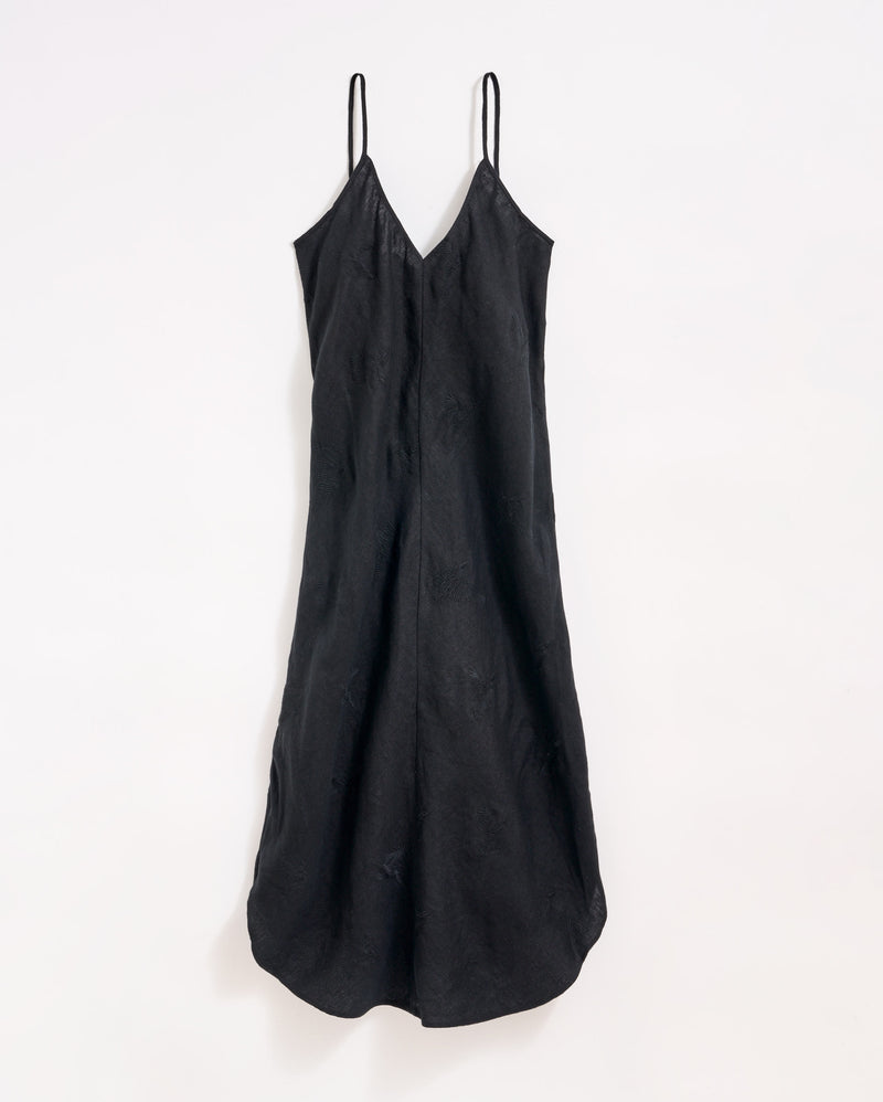 Linen Shirttail Slip Dress in Black