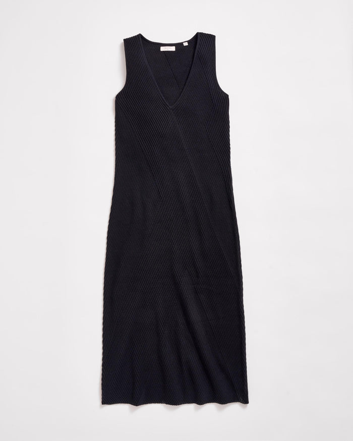 Transfer Rib V-Neck Dress in Black, 100% Cotton | Billy Reid Transfer Rib V-Neck Dress in Black, 100% Cotton | Billy Reid