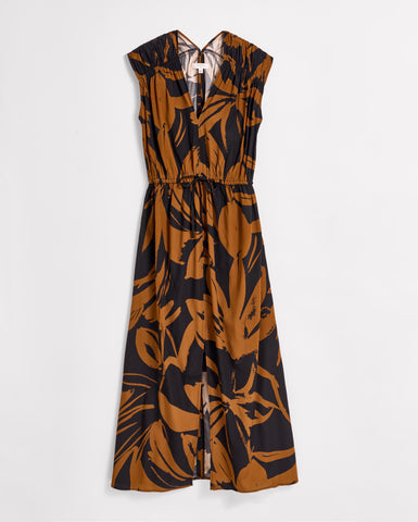 Silk Brush Stroke V-Neck Maxi Dress

