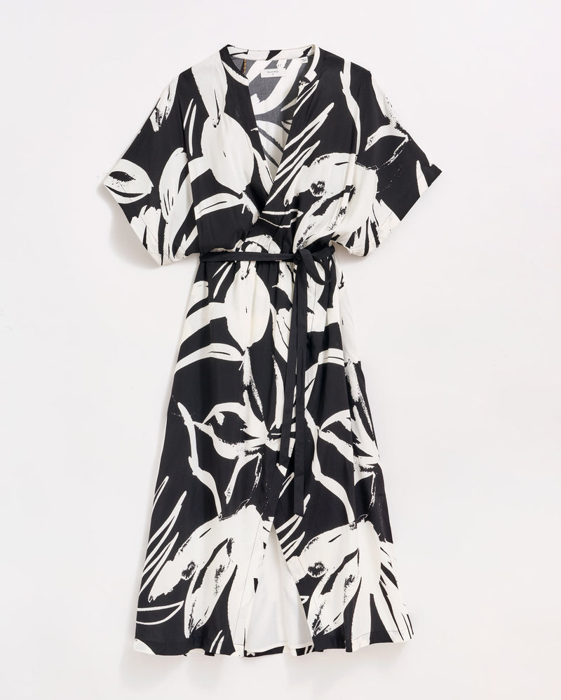 Silk Brush Stroke Wrap Dress