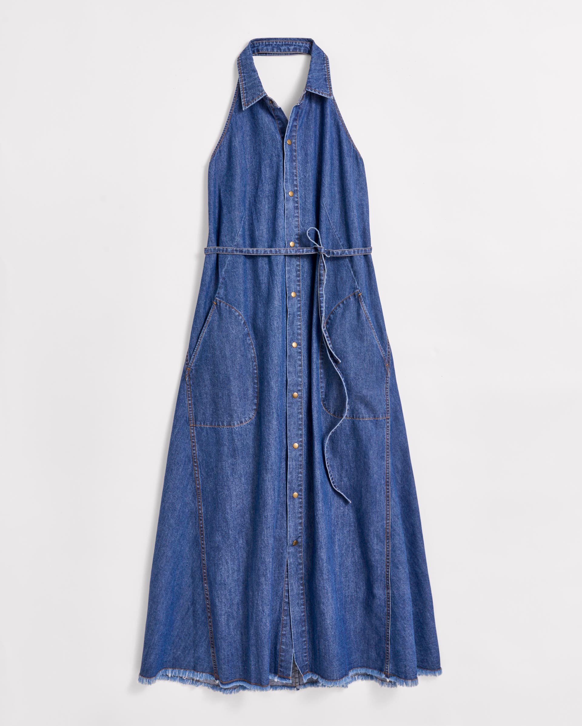 denim halter top dress Louise Large and an elastic back neckline for a comfortable ASOS Design Denim Halter Neck