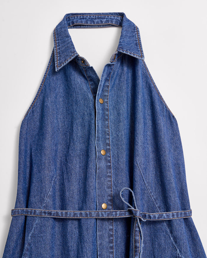 Indigo Denim Halterneck Shirt Dress | Billy Reid Indigo Denim Halterneck Shirt Dress | Billy Reid