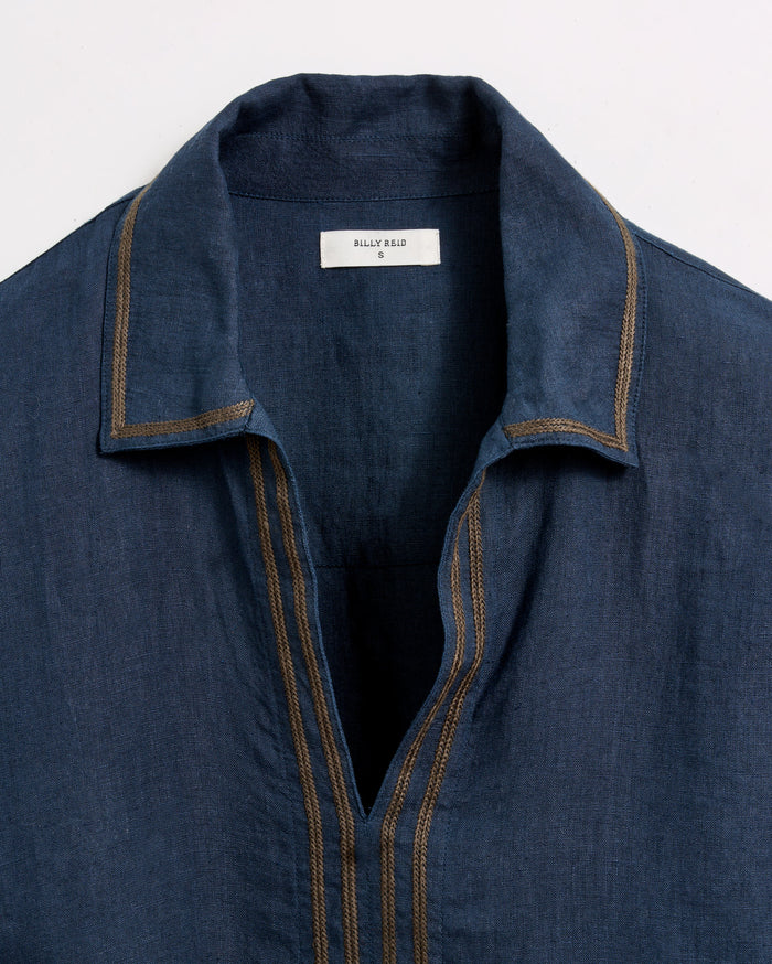 Billy Reid Linen Chainstitch Tunic Dress, Navy Billy Reid Linen Chainstitch Tunic Dress, Navy