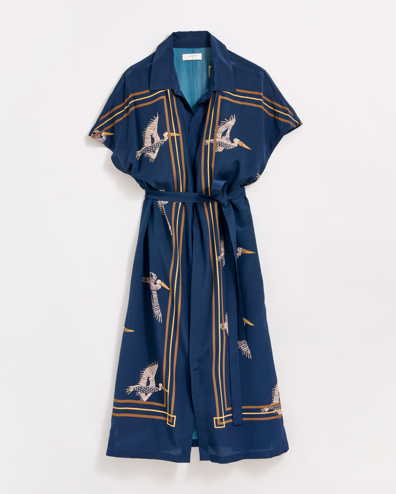 Silk Pelican Scarf Print Shirt Dress