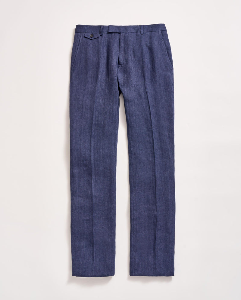 Herringbone Flat Front Trouser in Navy
