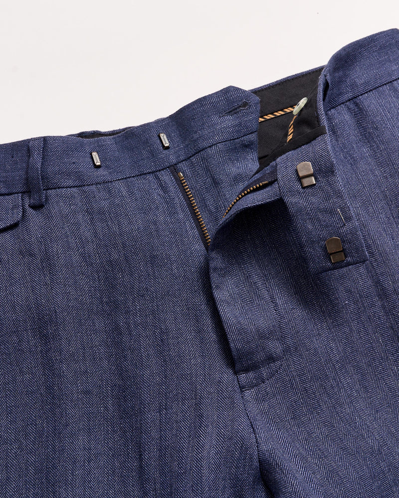 Herringbone Flat Front Trouser in Navy