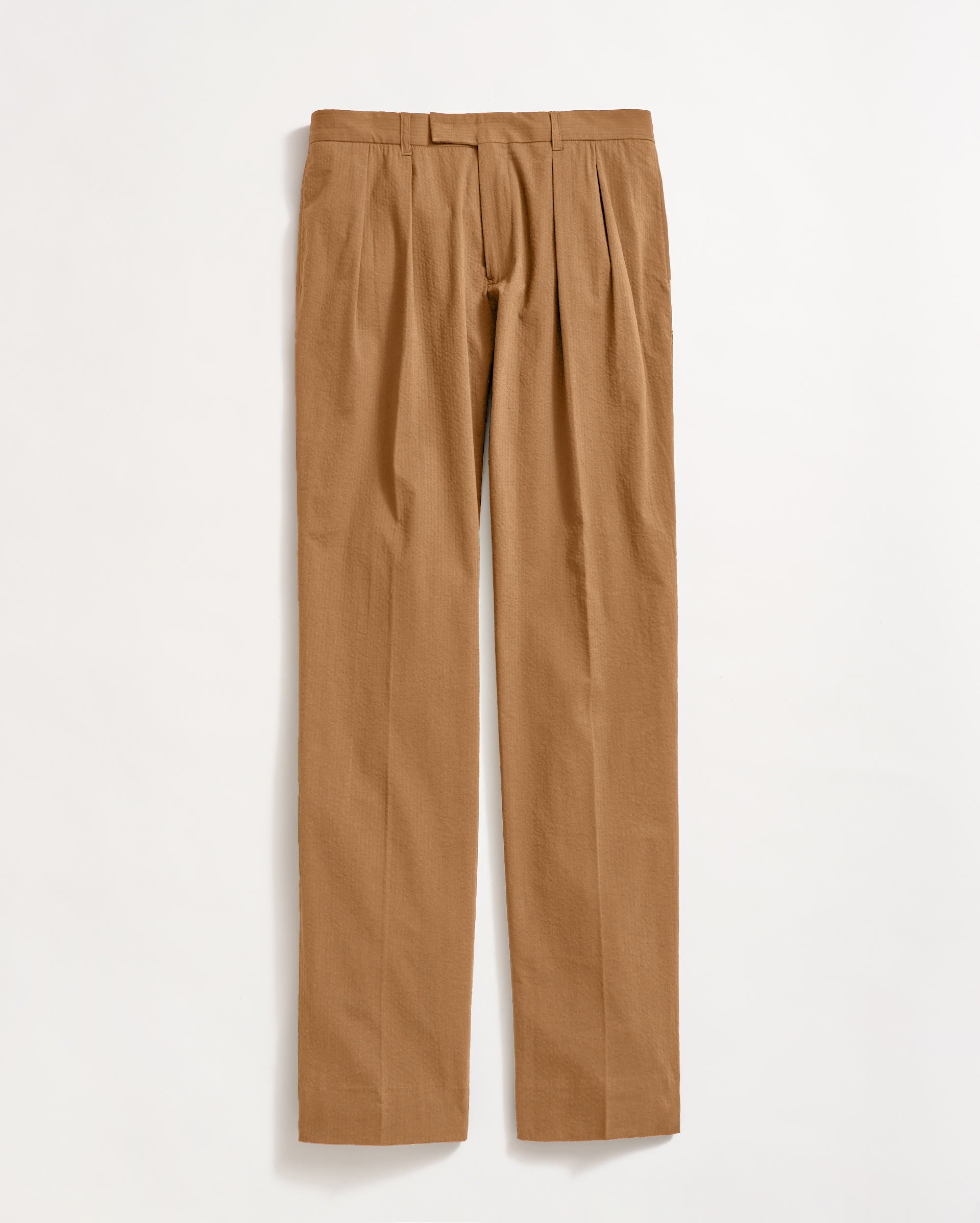 Seersucker Double Pleated Trouser in British Khaki