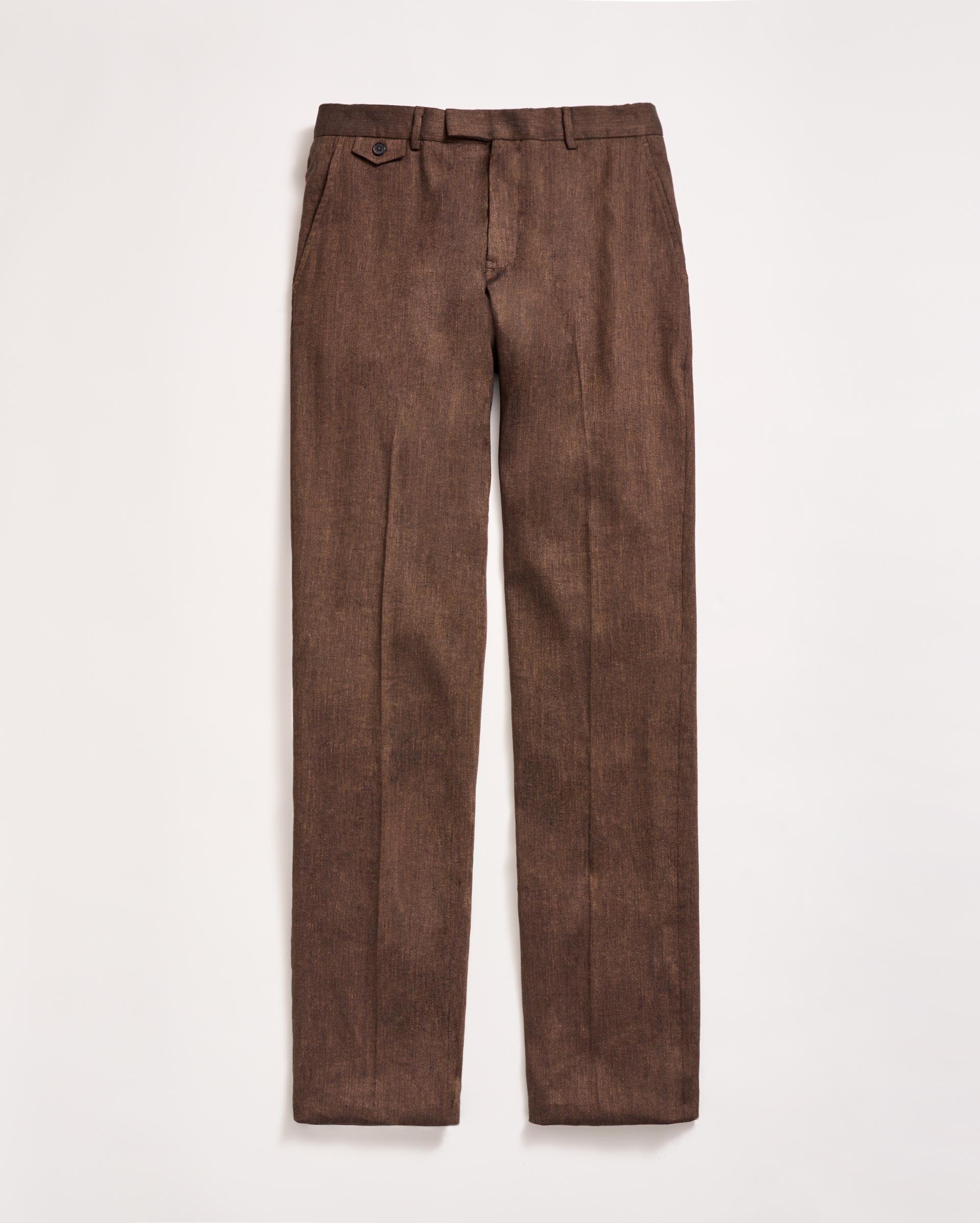 Herringbone Flat Front Trousers Chocolate | Billy Reid