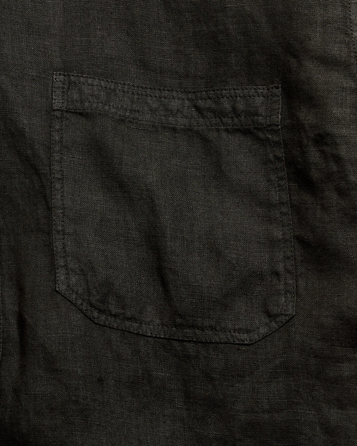 Close-up of a dark gray shirt with a pocket
