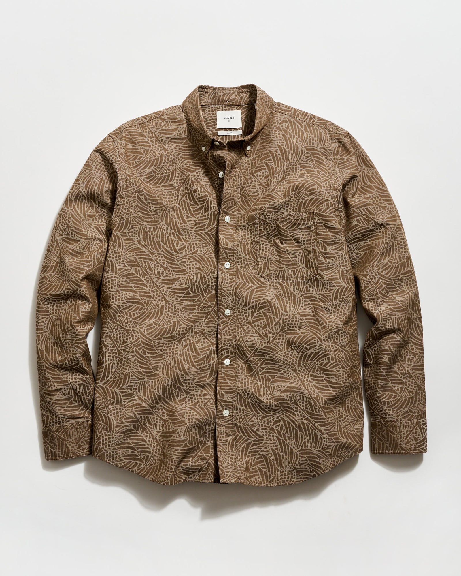 Brown patterned shirt on a white background