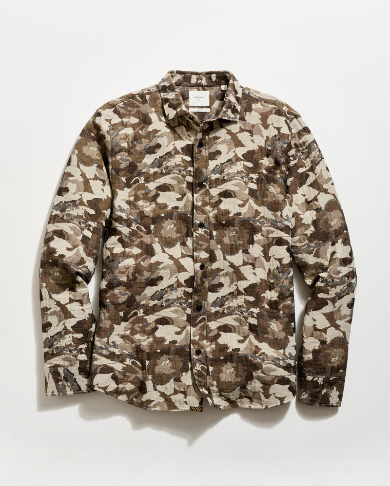Camouflage-patterned shirt on a white background