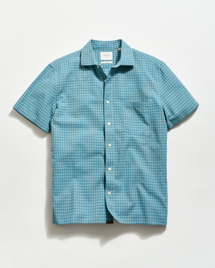 Billy Reid Short Sleeve Check Dobby Treme Shirt, Steel Blue/Tinted White Billy Reid Short Sleeve Check Dobby Treme Shirt, Steel Blue/Tinted White