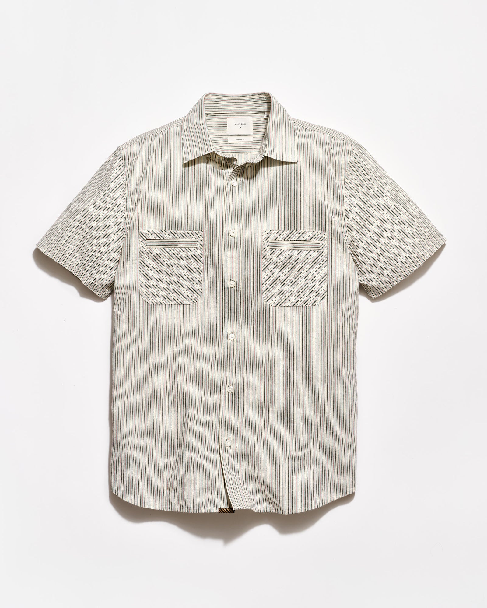 Short-sleeve shirt with a striped pattern on a white background