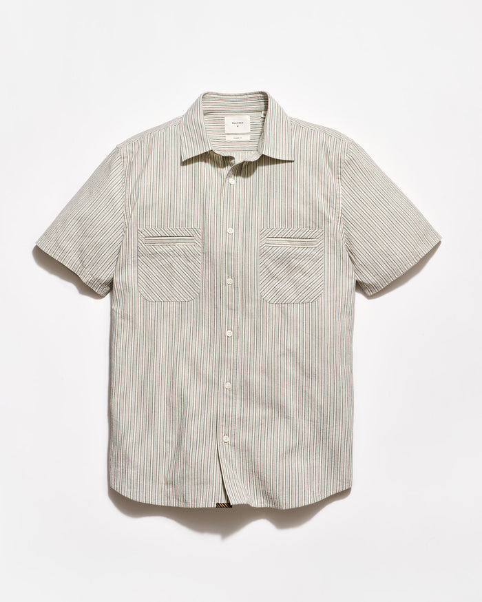 Short-sleeve shirt with a striped pattern on a white background