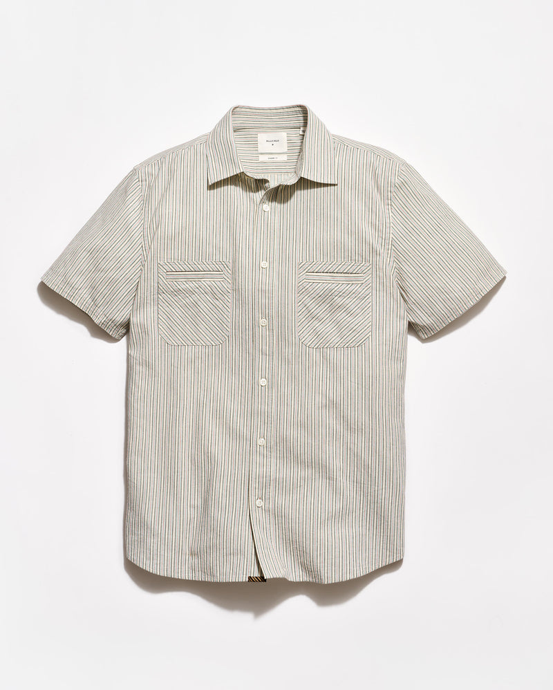 Short-sleeve shirt with a striped pattern on a white background