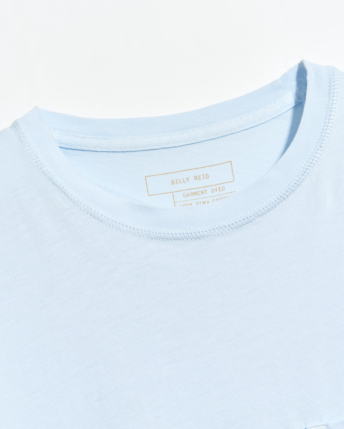 Light blue t-shirt with a brand logo on a white background