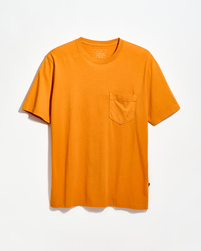 Orange t-shirt with a pocket on a white background