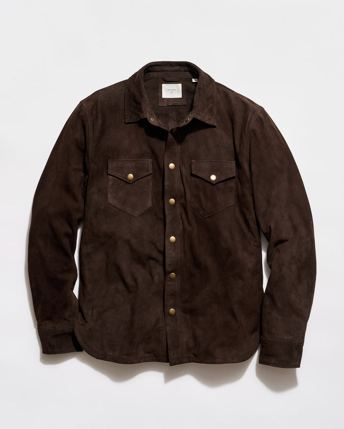 Brown jacket with button details on a white background