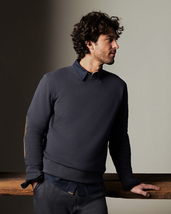 Dover Sweatshirt with Leather Elbow Patches | Billy Reid Dover Sweatshirt with Leather Elbow Patches | Billy Reid
