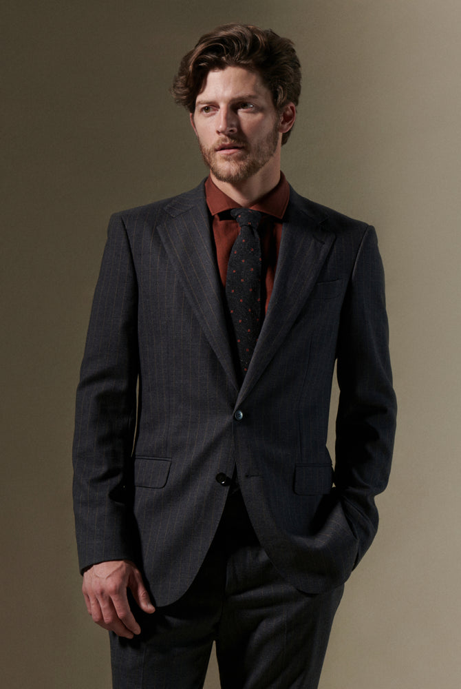 model wears a custom billy reid suit