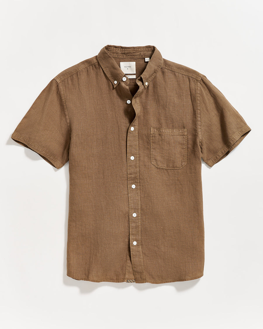 Short Sleeve Linen Tuscumbia Shirt Button Down in Military