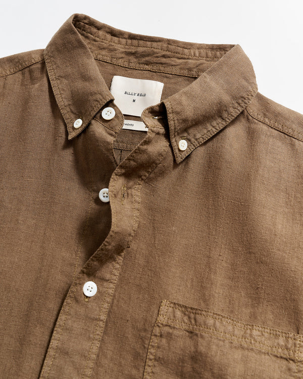 Short Sleeve Linen Tuscumbia Shirt Button Down in Military