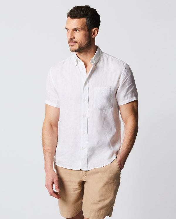 Short Sleeve Linen Tuscumbia Shirt Button Down in White