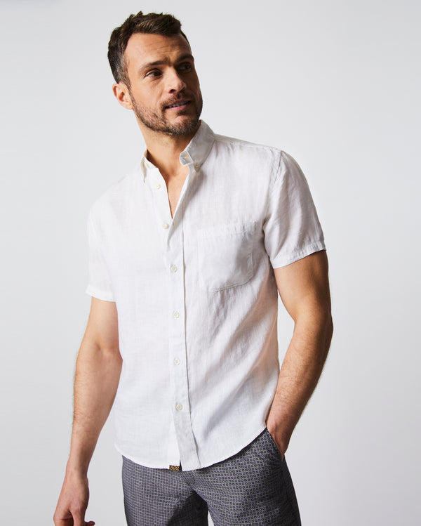 Short Sleeve Linen Tuscumbia Shirt Button Down in White