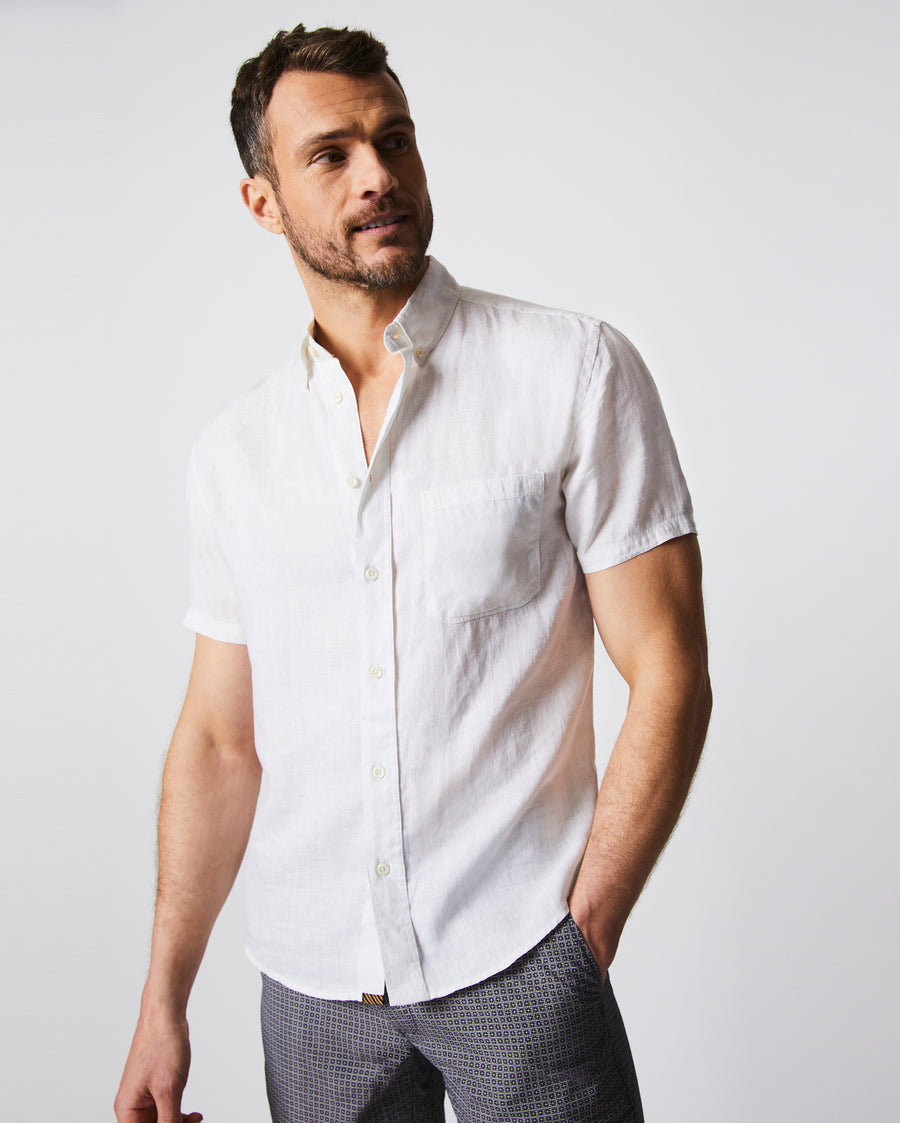 Short Sleeve Linen Tuscumbia Shirt Button Down in White