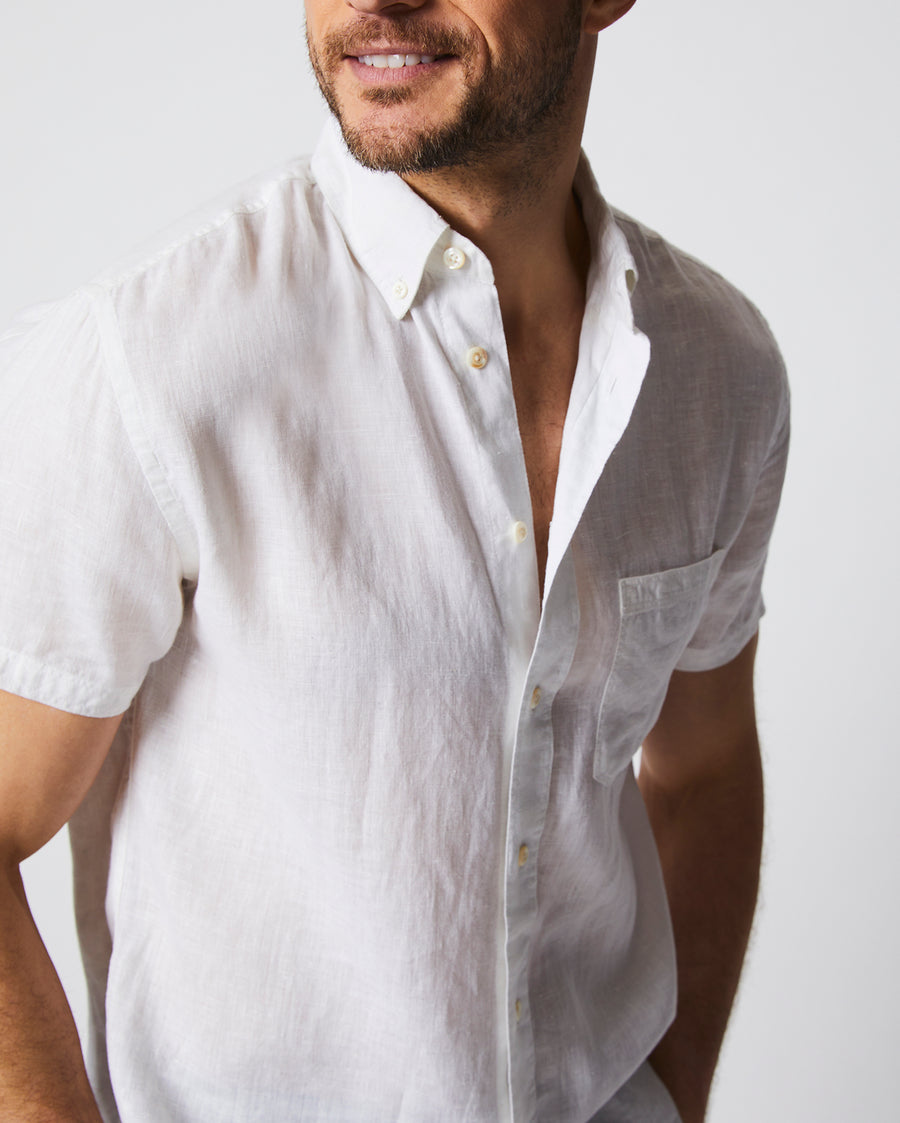 Short Sleeve Linen Tuscumbia Shirt Button Down in White
