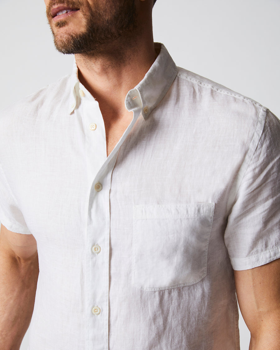 Short Sleeve Linen Tuscumbia Shirt Button Down in White