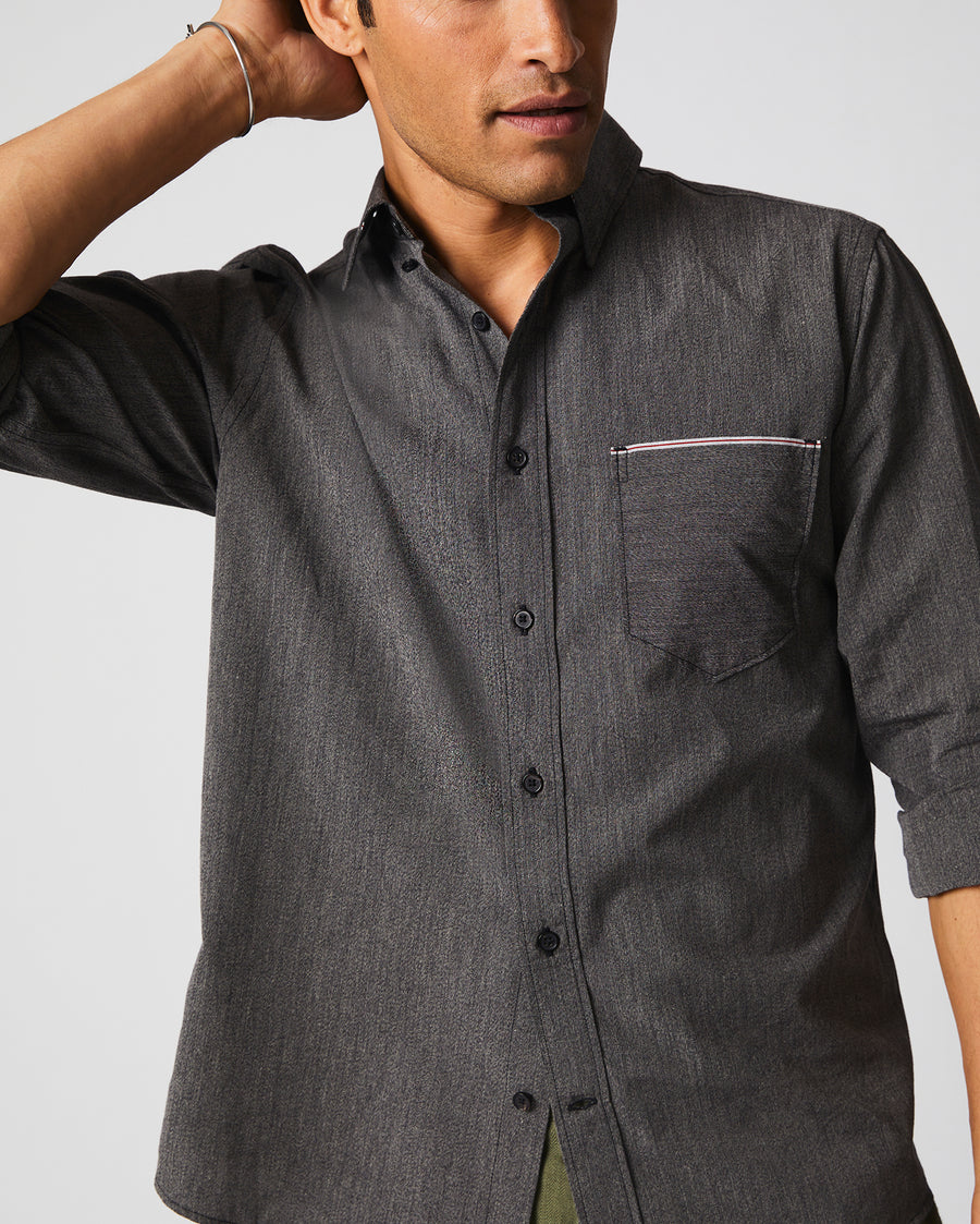 Male model wears the Twisted MSL 1 Pocket Shirt in Charcoal