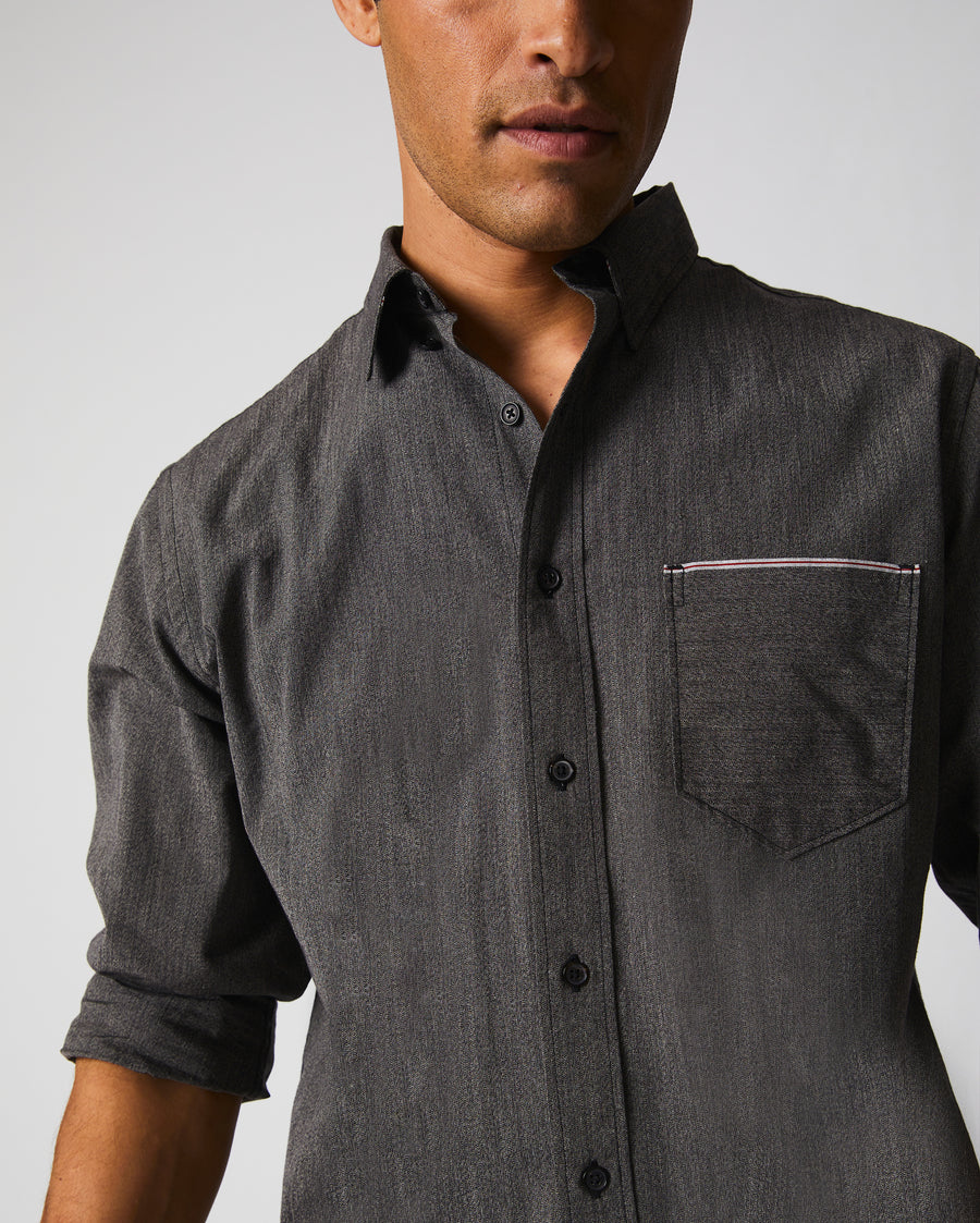 Male model wears the Twisted MSL 1 Pocket Shirt in Charcoal