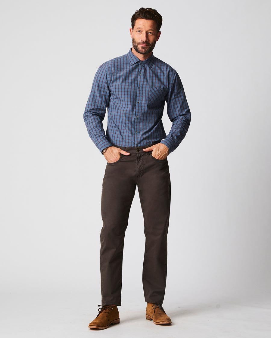 Male Model wears the Tuscumbia Shirt in Sea Blue, Navy