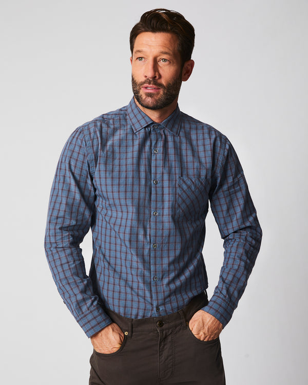 Male Model wears the Tuscumbia Shirt in Sea Blue, Navy