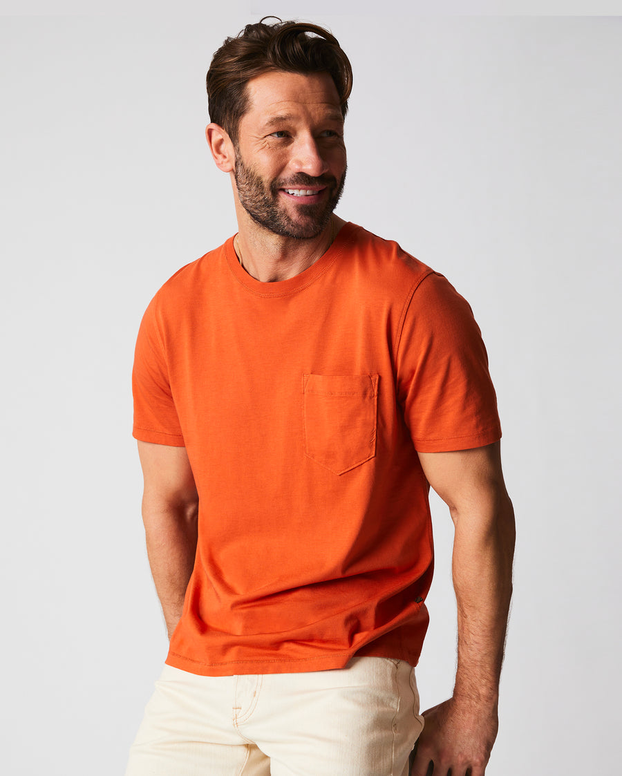 Washed Tee in Burnt Red on male model